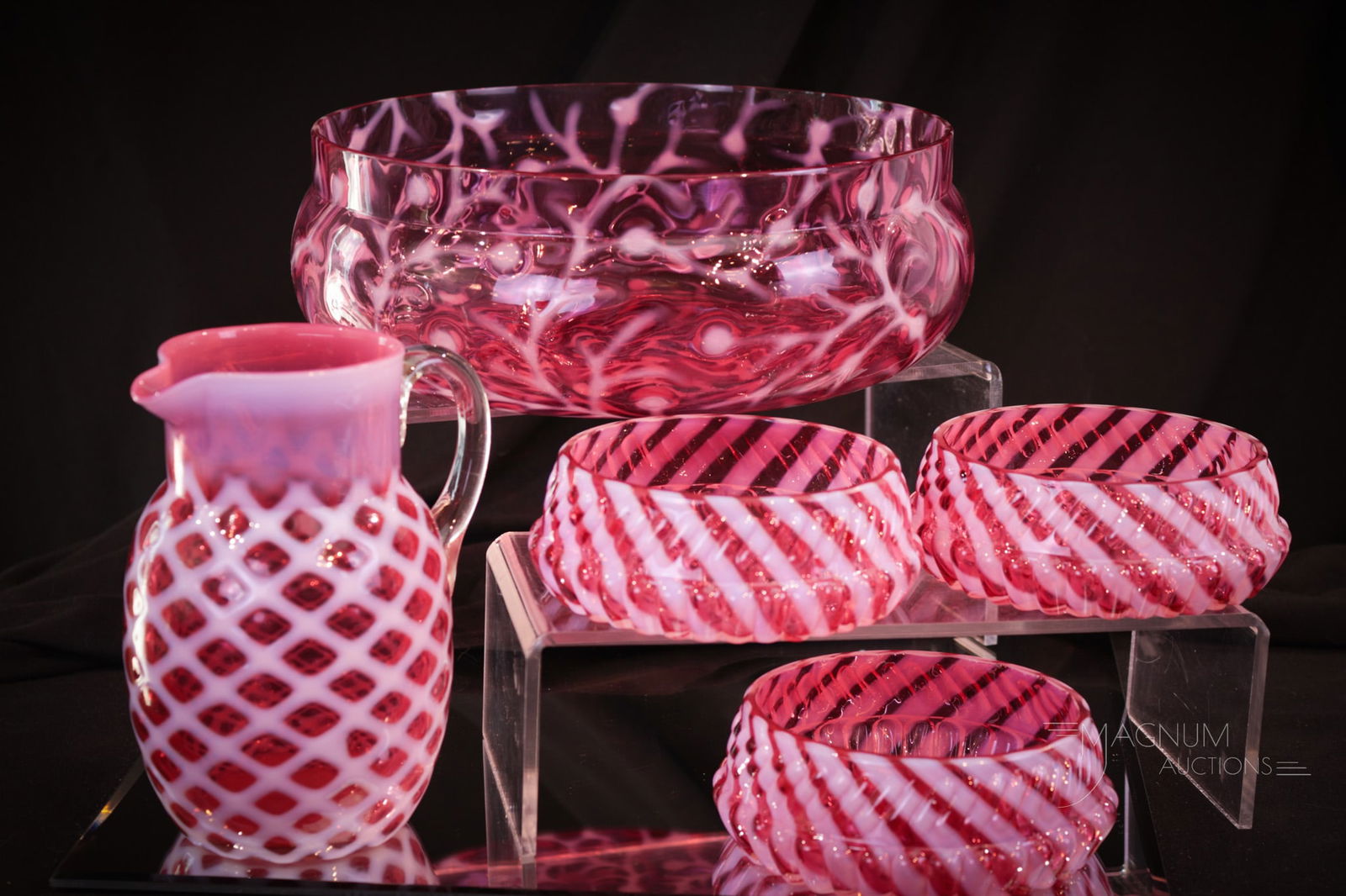 5 pc Lot Cranberry Opalescent Victorian Glass (1 of 8)