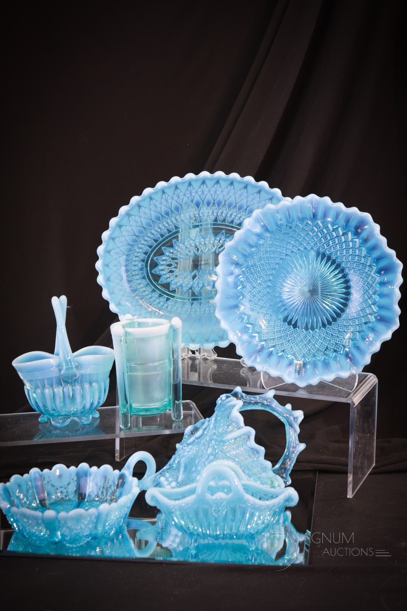 7 pc Lot English Davidson Blue Opalescent Victorian Glass (1 of 12)