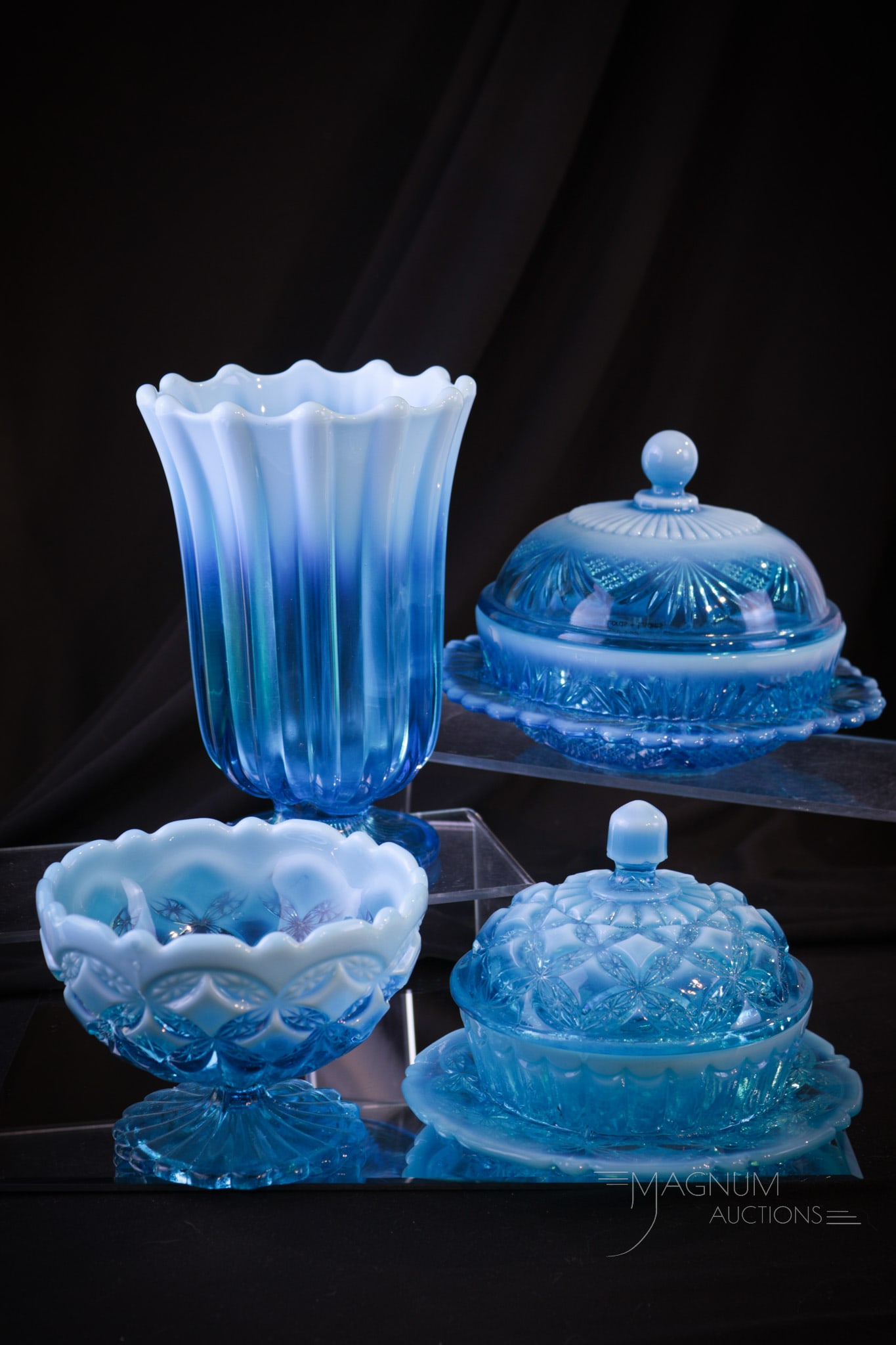 4 pc Lot Davidson Blue Opalescent Victorian Glass (1 of 10)