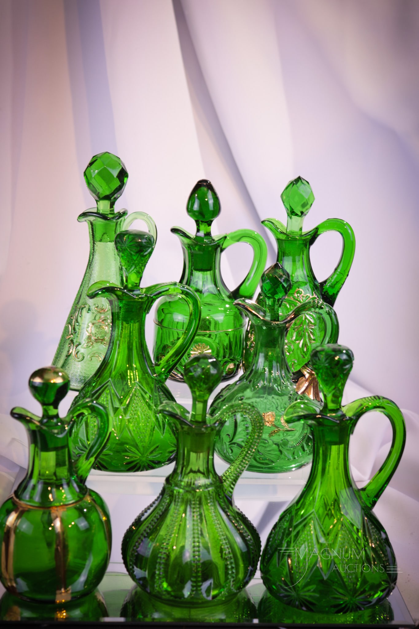 8 pc Lot Victorian Pattern Glass Green Cruets (1 of 9)