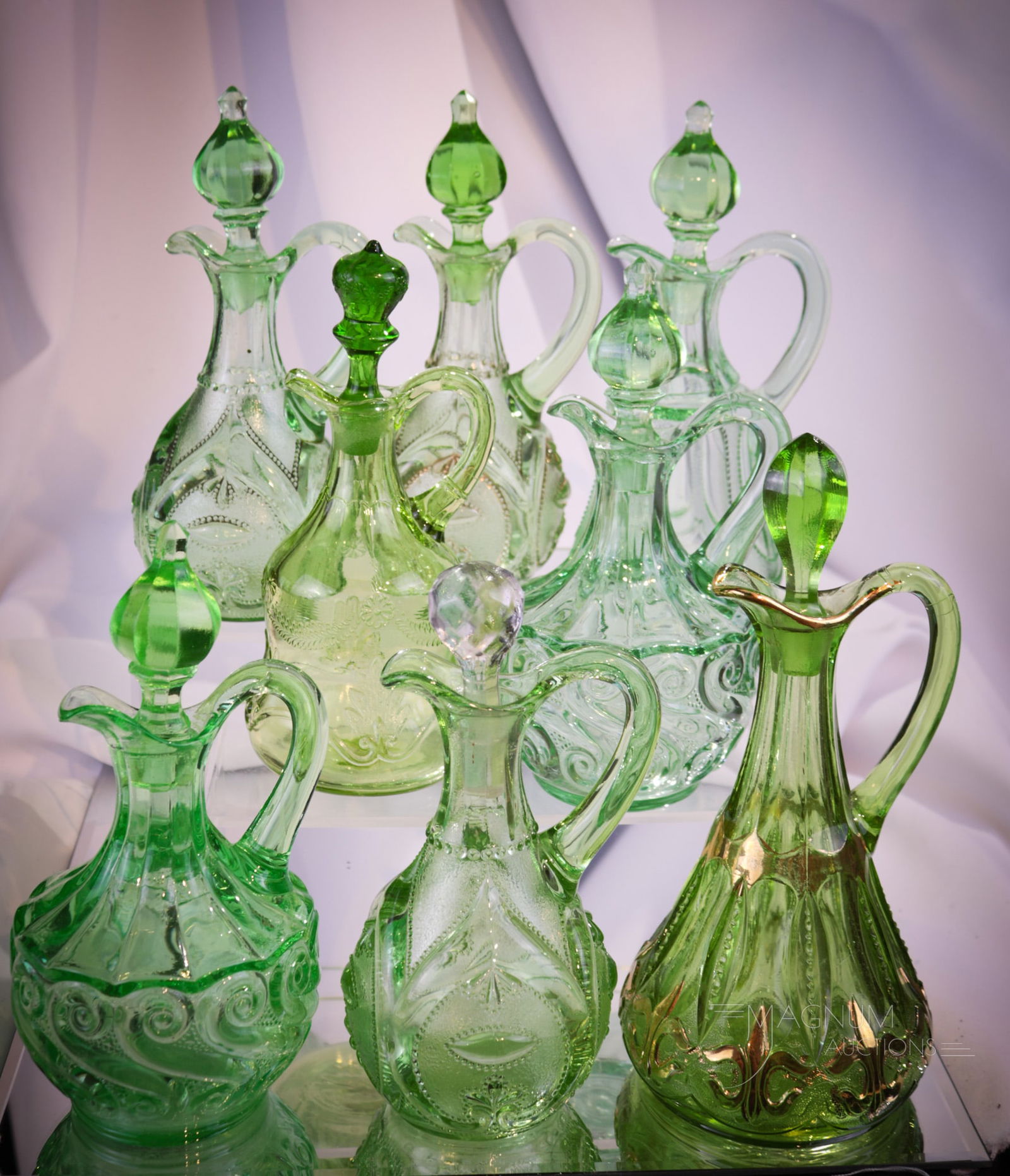 8 pc Lot Victorian Pattern Glass Green Cruets (1 of 10)