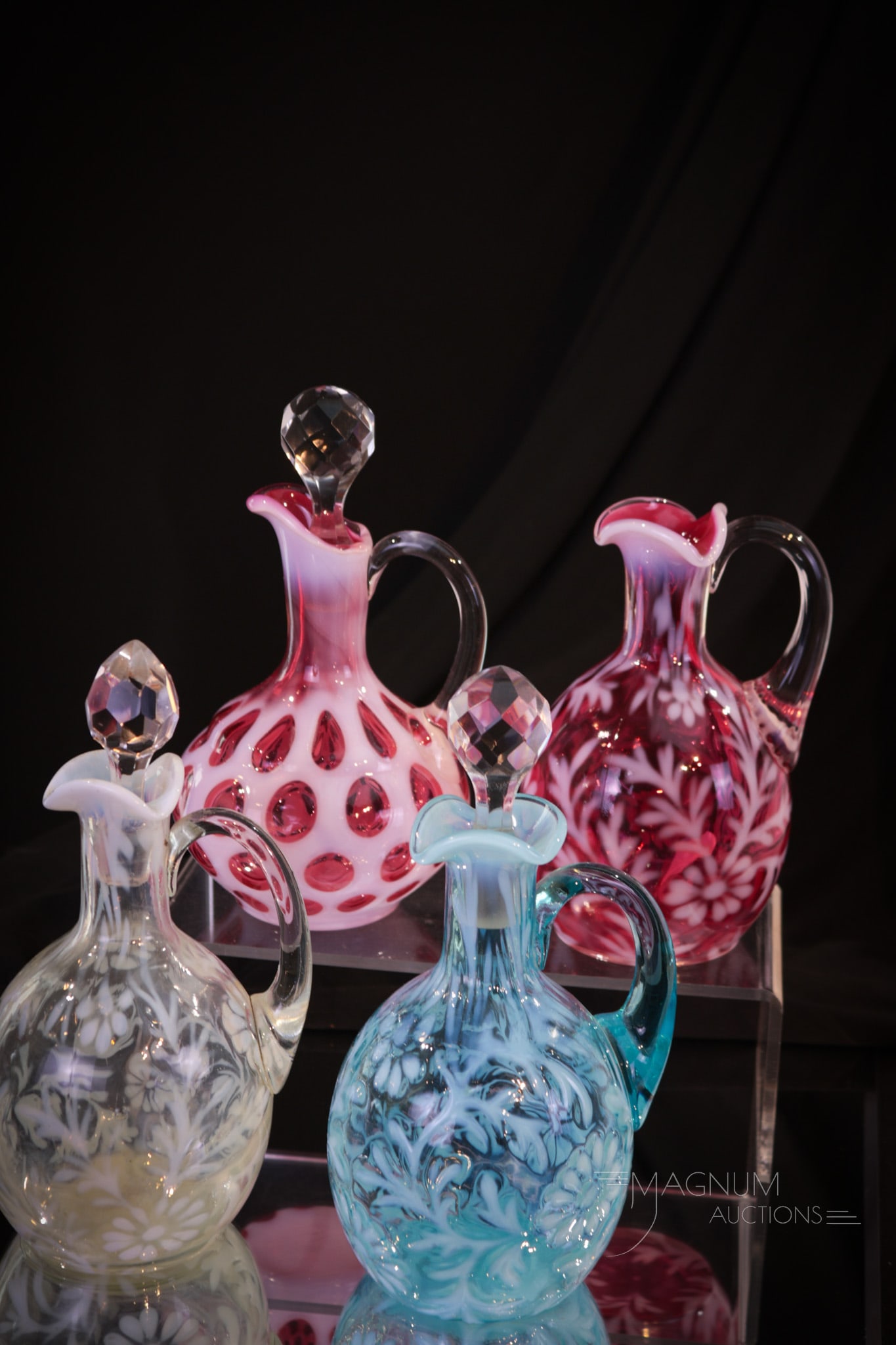 4 pc Lot Opalescent Fenton & Northwood Glass Cruets (1 of 7)