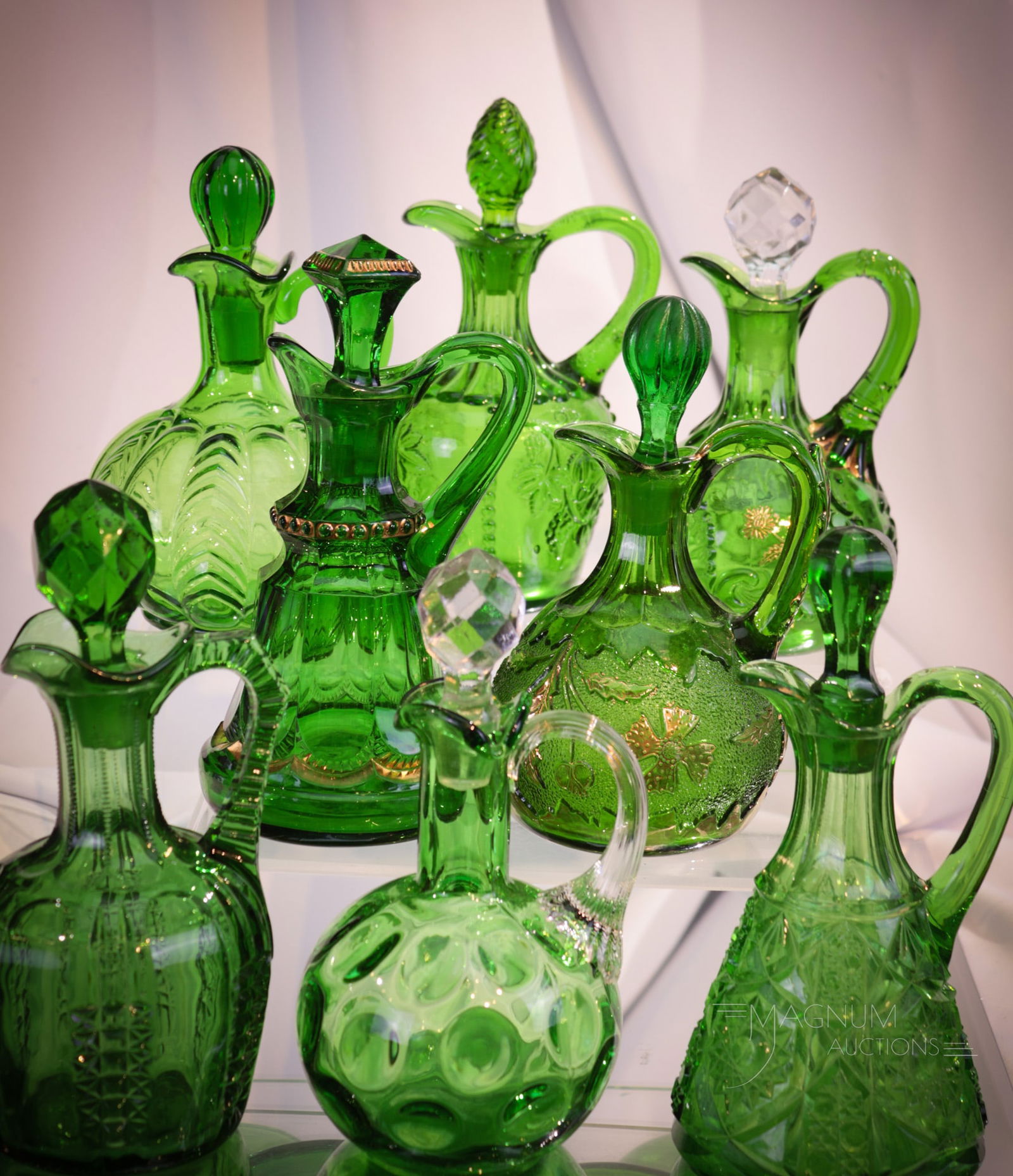 8 pc Lot Victorian & More Green Glass Cruets (1 of 9)