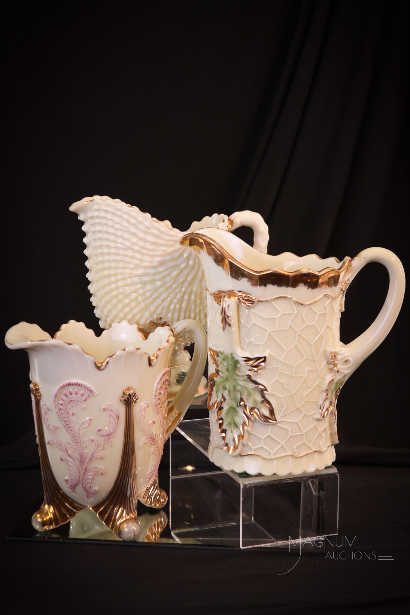 3 pc Lot Northwood Victorian Custard Glass Water Pitchers (1 of 12)