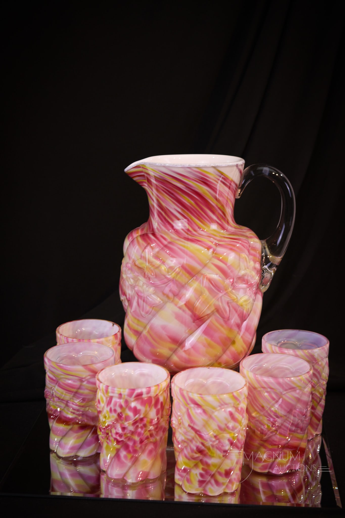 7pc Northwood Royal Ivy Cased Spatter Victorian Glass Water Set (1 of 11)