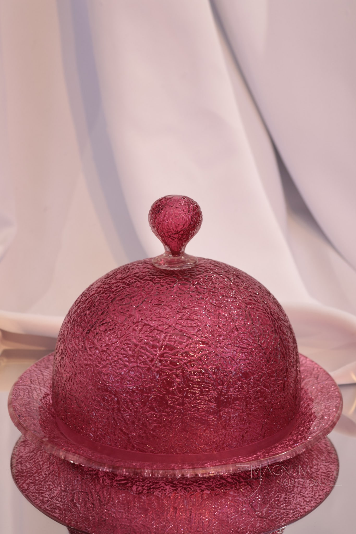 Victorian Cranberry Overshot Glass Cheese Dish (1 of 6)