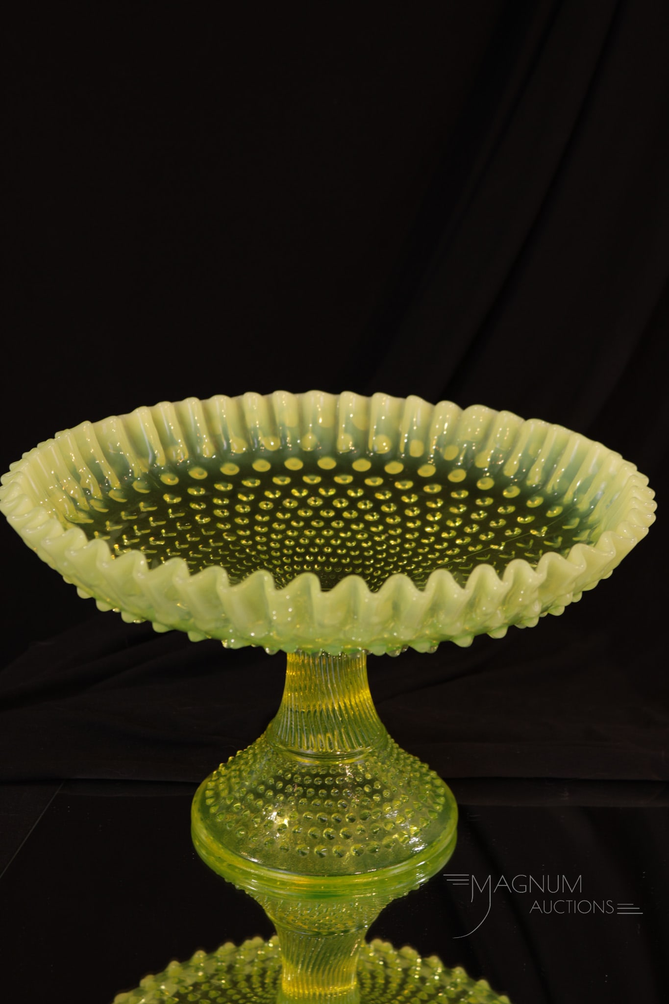 Large Fenton Art Glass Topaz Vaseline Opalescent 11" Footed Bowl (1 of 6)