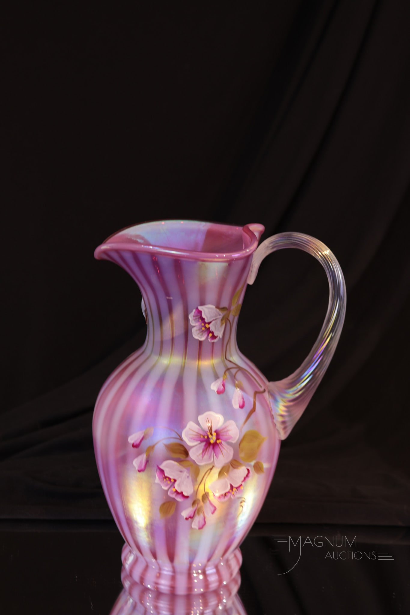 Fenton Art Glass Plum Opalescent Hand-Painted Artist Signed Ewer (1 of 4)