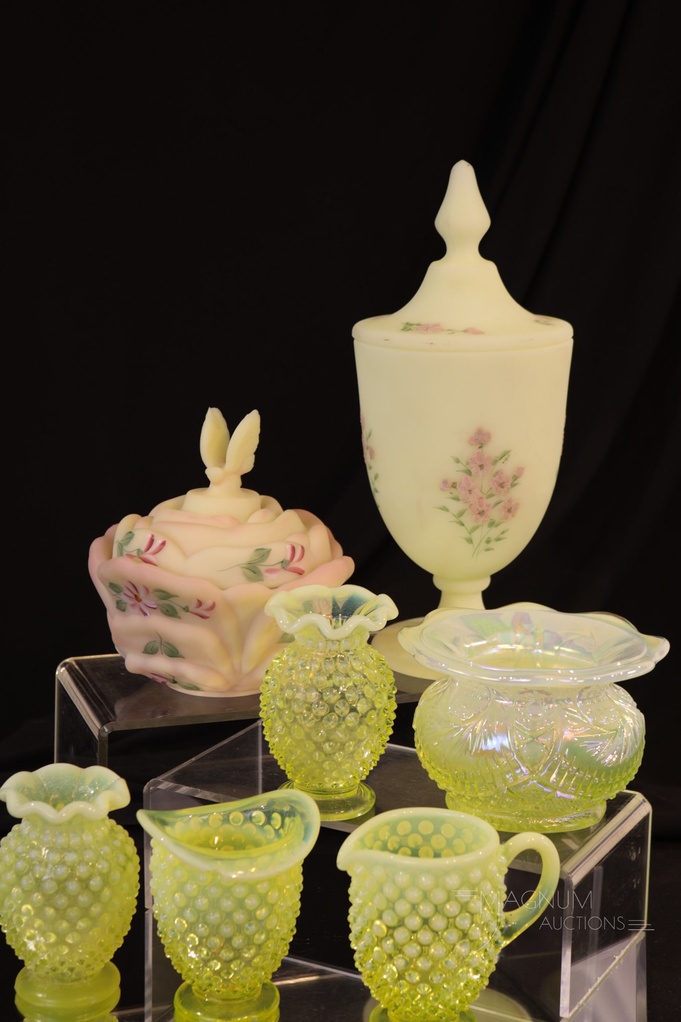 7 pc Lot Fenton Art Glass Glowing Vaseline & More (1 of 15)