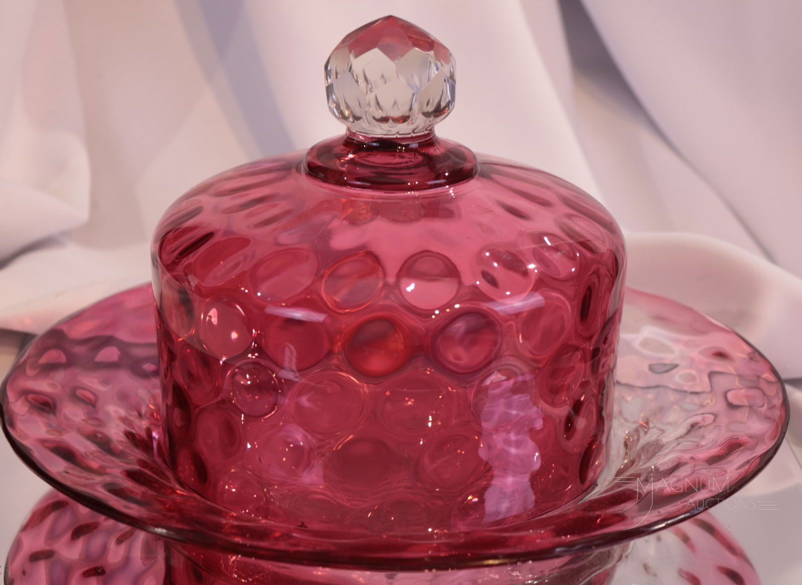 Large Phoenix Cranberry Inverted Thumbprint Victorian Glass Cheese Dish (1 of 5)