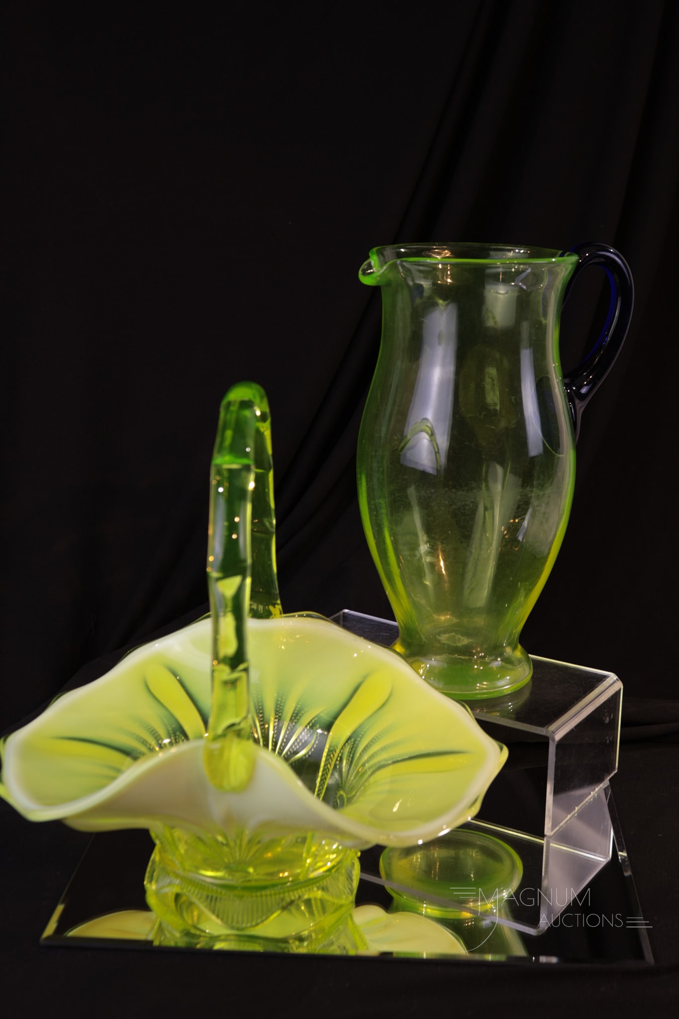 2 pc Lot Fenton Topaz Vaseline Opalescent & More Glass (1 of 9)