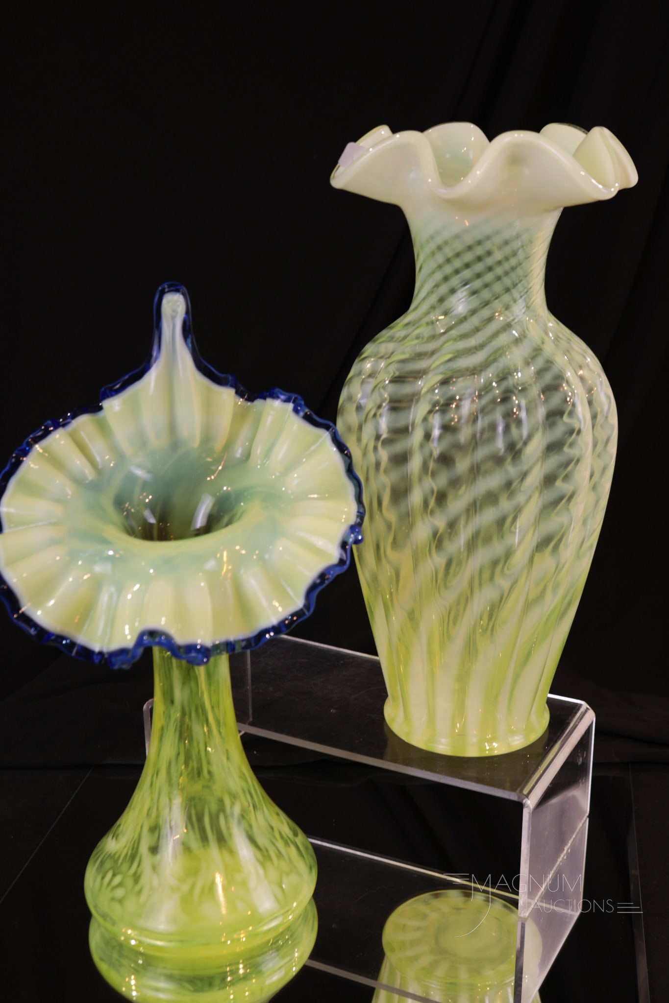 2 pc Lot Fenton Topaz Vaseline Opalescent Glass (1 of 10)