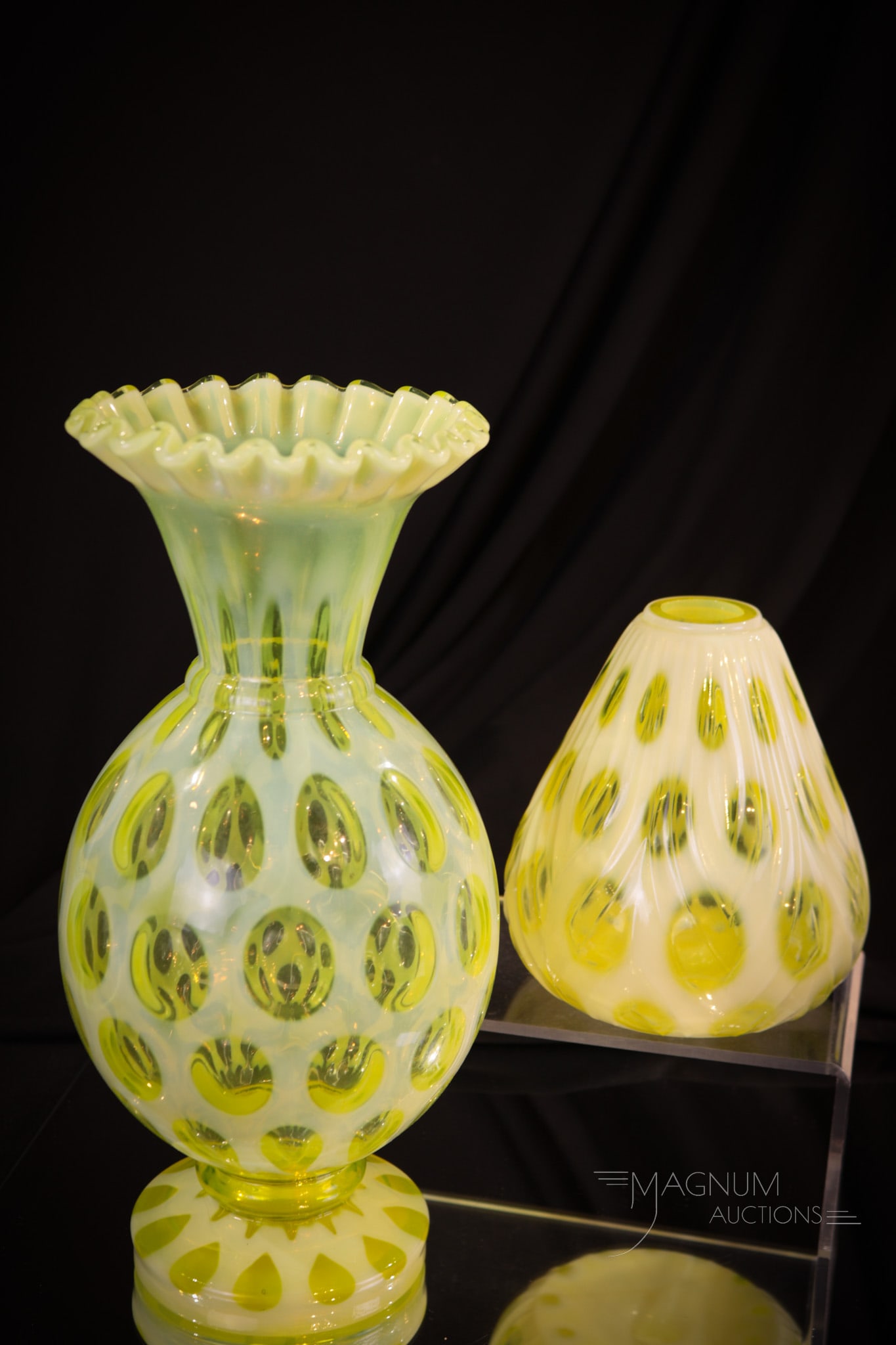 2 pc Lot Fenton Topaz Vaseline Opalescent Glass (1 of 7)