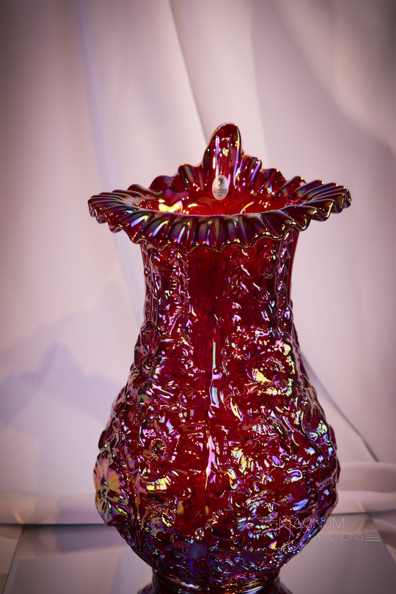 Fenton for Singleton Bailey Red Carnival Glass Poppy Show JIP Vase (1 of 6)