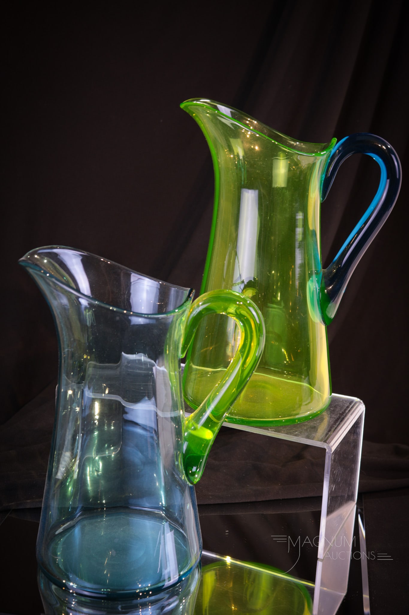 2 pc Lot Depression Era Vaseline Glass Tankard Pitchers (1 of 7)