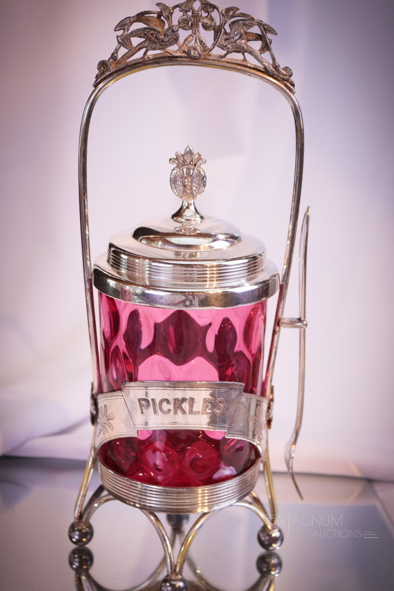 Reed & Barton Victorian Silverplate "Pickles" Cranberry Pickle Castor (1 of 8)