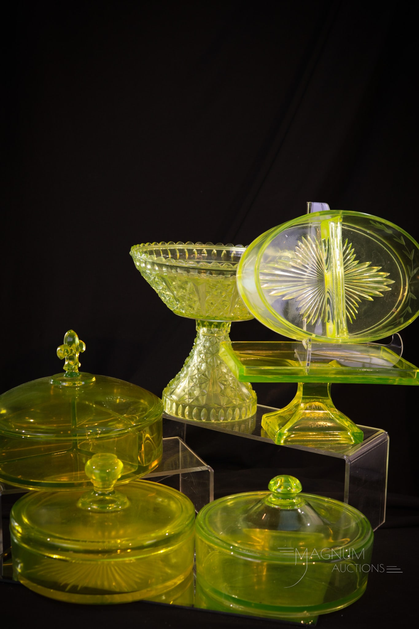 6 pc Lot of Vaseline Uranium Glass (1 of 3)