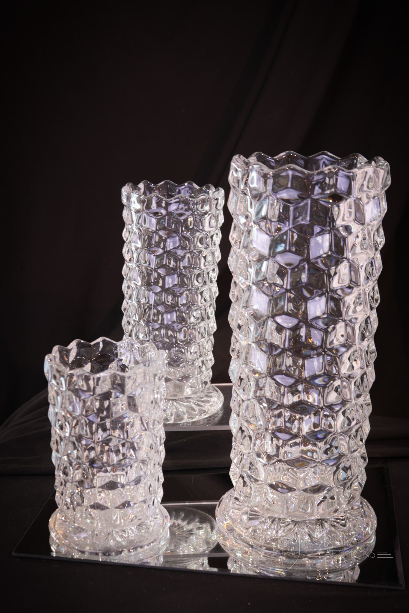 3 pc Lot Fostoria American Glass Graduated Vases (1 of 5)