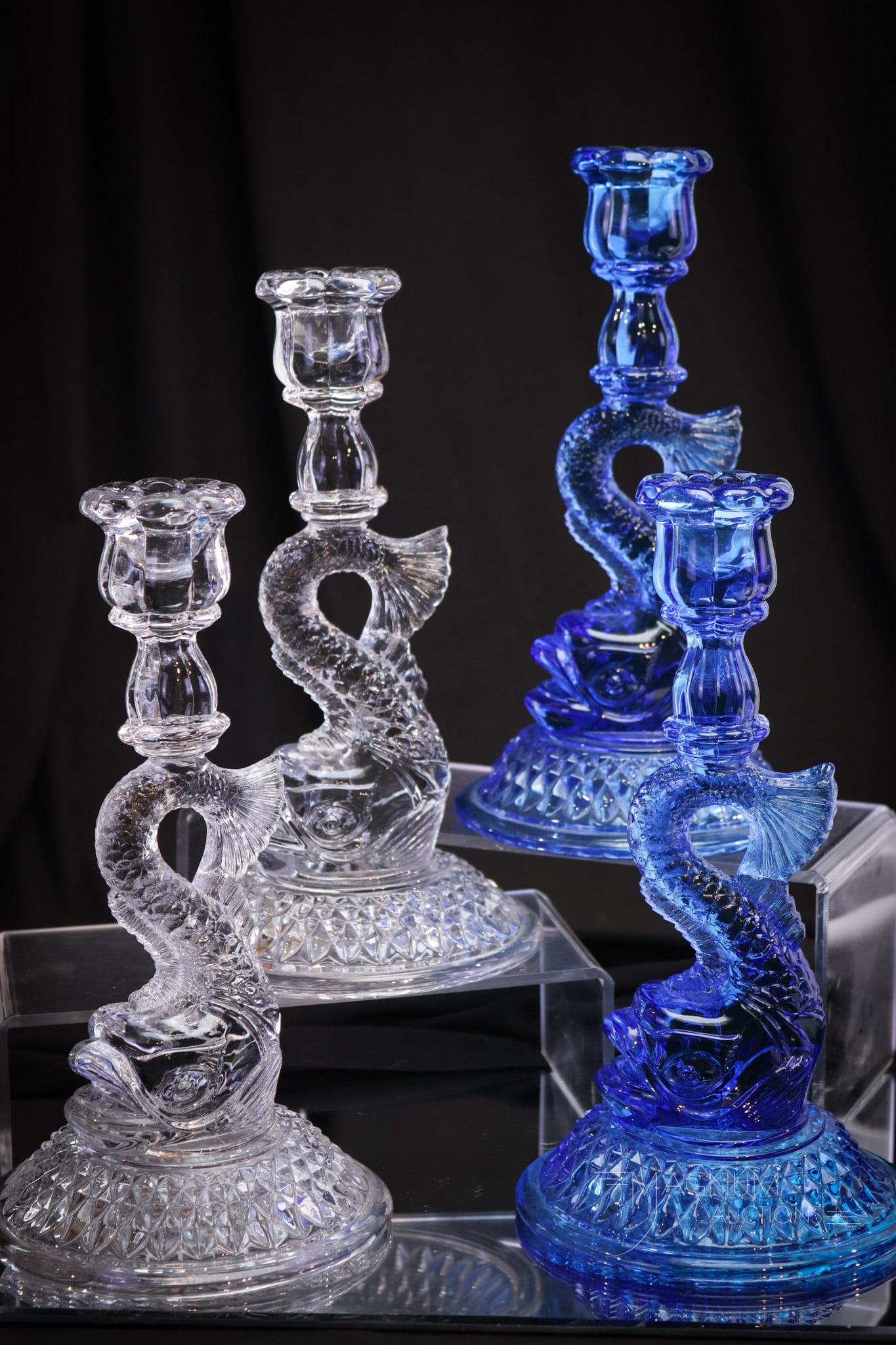 2 prs Cambridge Glass Dolphin Candlesticks (1 of 9)