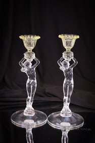 Rare Cambridge Uranium Gold Krystol Nude Candlesticks