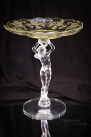 Rare Cambridge Glass Uranium Gold Krystol Nude Comport