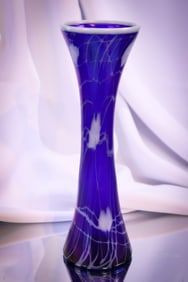 Imperial Freehand Cobalt Irridescent Heart & Vine 10" Vase