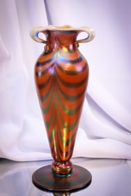Imperial Freehand Iridescent Art Glass Drapery Festoon Vase