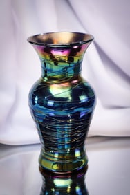 Imperial Freehand Electric Blue Threaded Art Glass Vase