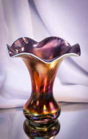 Imperial Freehand Iridescent Art Glass Heart & Vine Vase