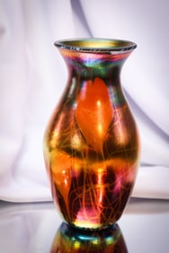 Imperial Freehand Iridescent Heart & Vine Art Glass Vase