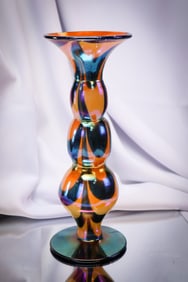 Imperial Freehand Orange Iridescent Drag Loop Snowman Vase