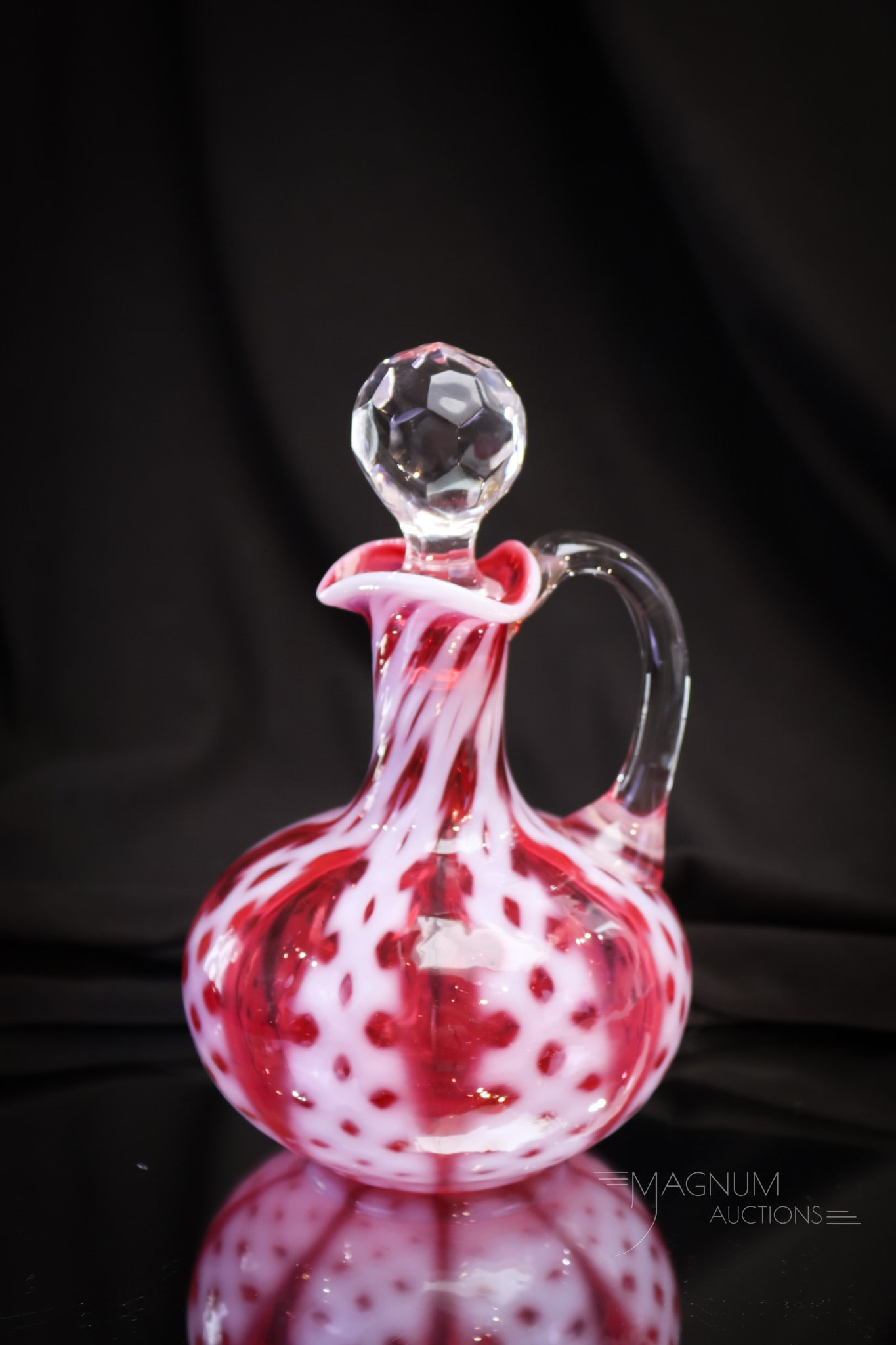 Fostoria Consolidated Criss Cross Cranberry Opalescent Victorian Glass Cruet (1 of 5)