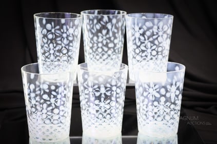 6 pc Lot Northwood Christmas Snowflake Victorian Glass Tumblers
