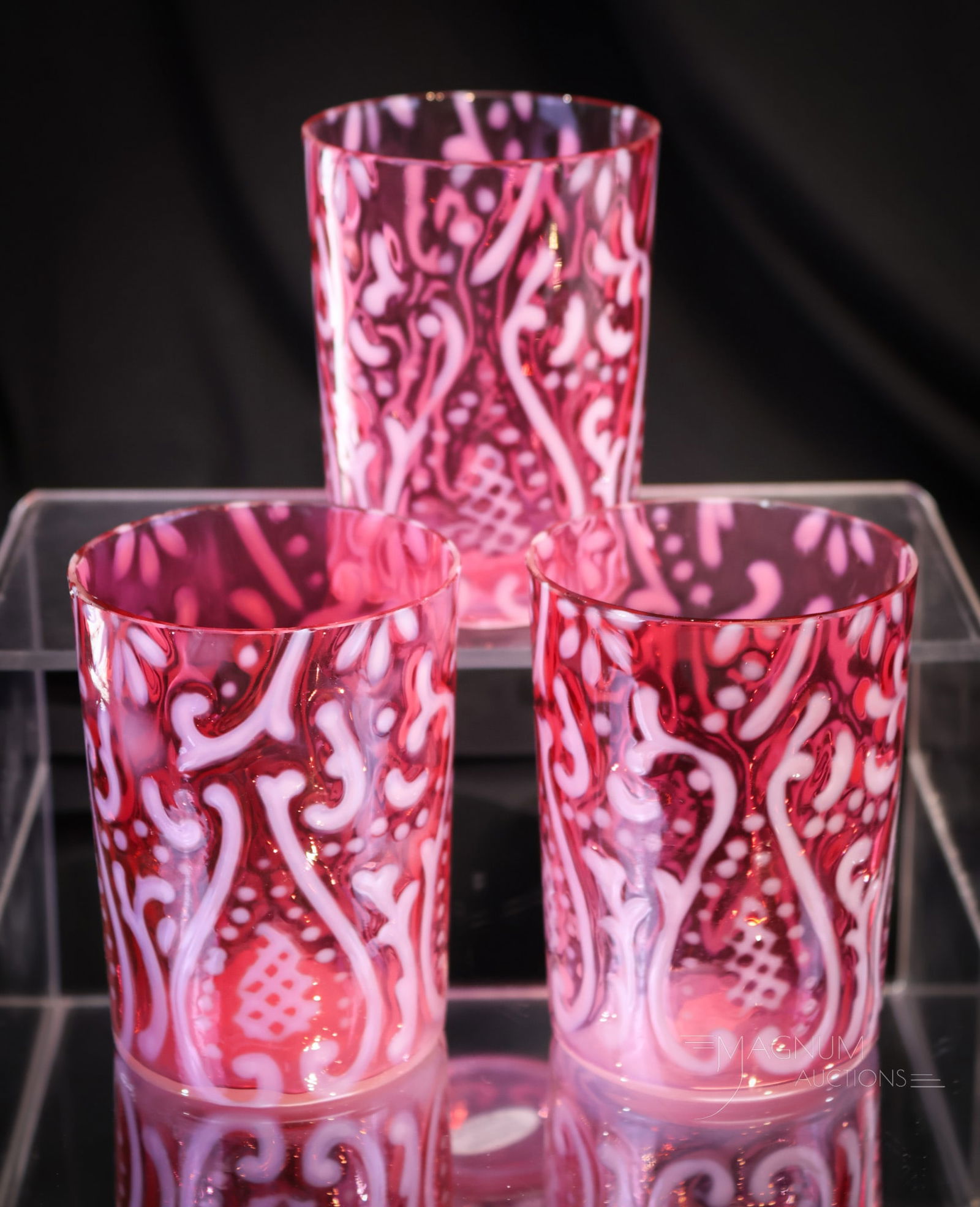 3 pc Lot Cranberry Opalescent Victorian Glass Arabian Nights Tumblers (1 of 6)