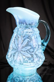 Rare Northwood Opalescent Poinsettia Victorian Glass Tankard Pitcher