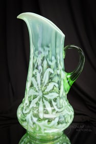 Northwood Green Opalescent Poinsettia Victorian Glass Tankard