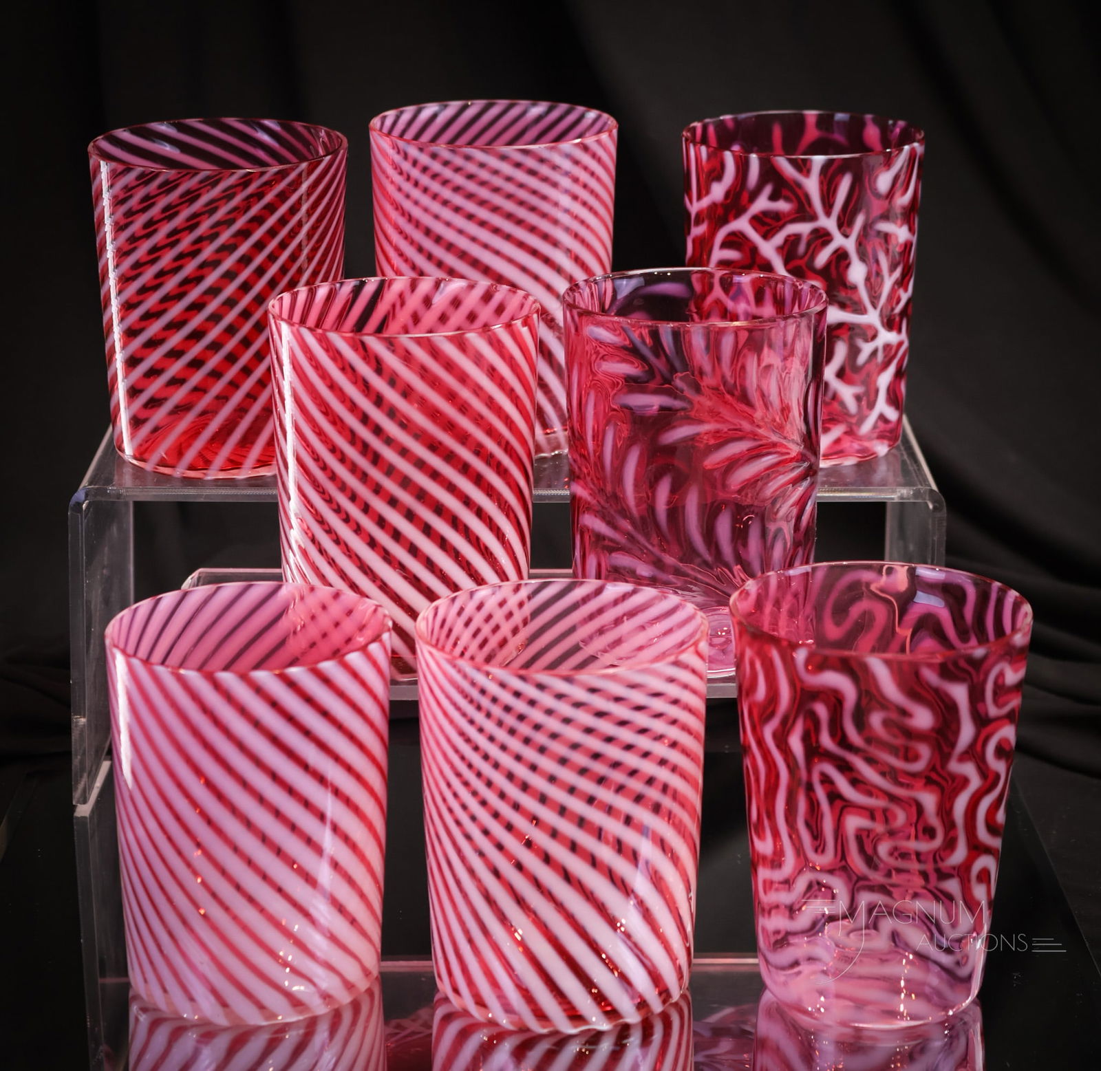 8 pc Lot Victorian Cranberry Opalescent Glass Tumblers (1 of 4)