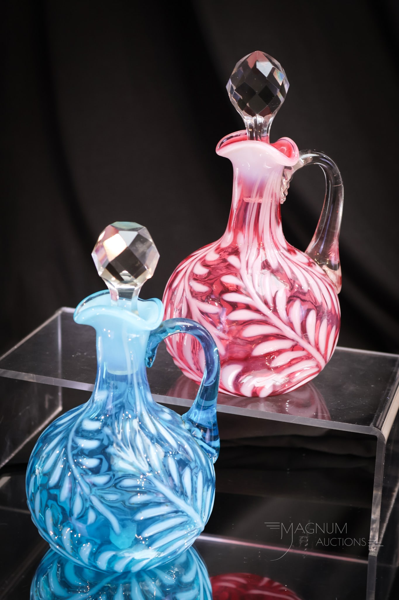 2 pc Lot Victorian Opalescent Glass Fern Cruets Cranberry & More (1 of 13)