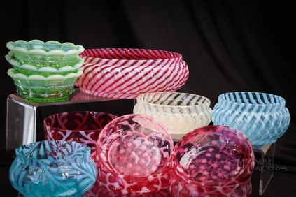 11 pc Lot Victorian Opalescent Glass