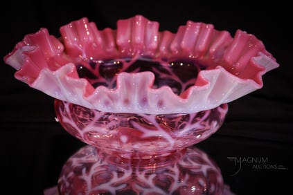 Northwood Cranberry Opalescent Victorian Glass Master Berry or Bride's Bowl