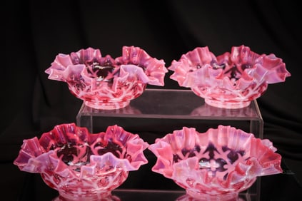 4 pc Lot Northwood Cranberry Spanish Lace Victorian Berry Bowls