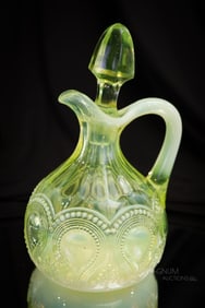 Northwood Scroll Acanthus Victorian Vaseline Opalescent Glass Cruet