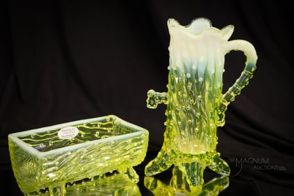 Rare Northwood Vaseline Opalescent Victorian Glass Pump & Trough