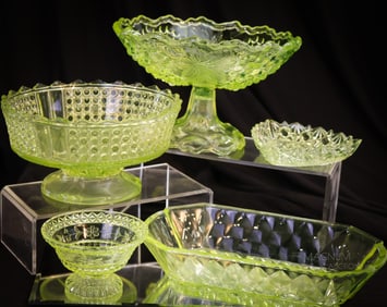 5 pc Lot Victorian EAPG Vaseline Glass