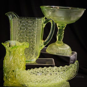 4 pc Lot Victorian EAPG Vaseline Glass