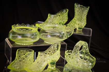 7 pc Lot Victorian EAPG Vaseline Novelty Glass