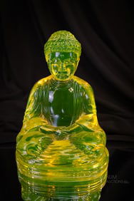 Rare Gillinder Solid Vaseline Glass Buddha Statuette