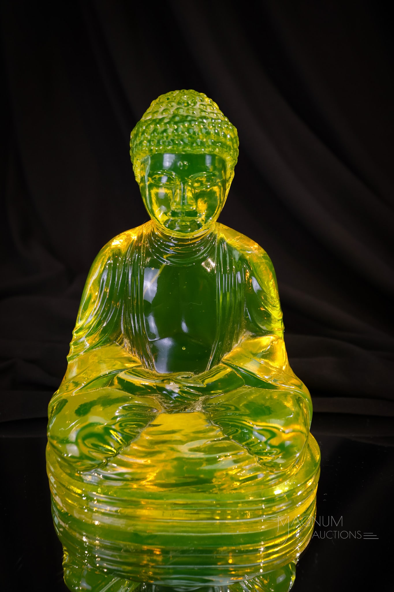 Rare Gillinder Solid Vaseline Glass Buddha Statuette (1 of 7)
