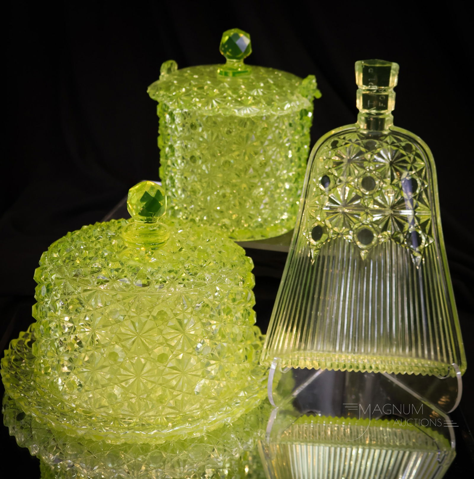 3 pc Lot Victorian Vaseline Glass (1 of 13)