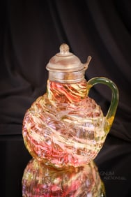 Northwood Vaseline Cranberry Spatter Victorian Glass Leaf Mold Syrup Pitcher